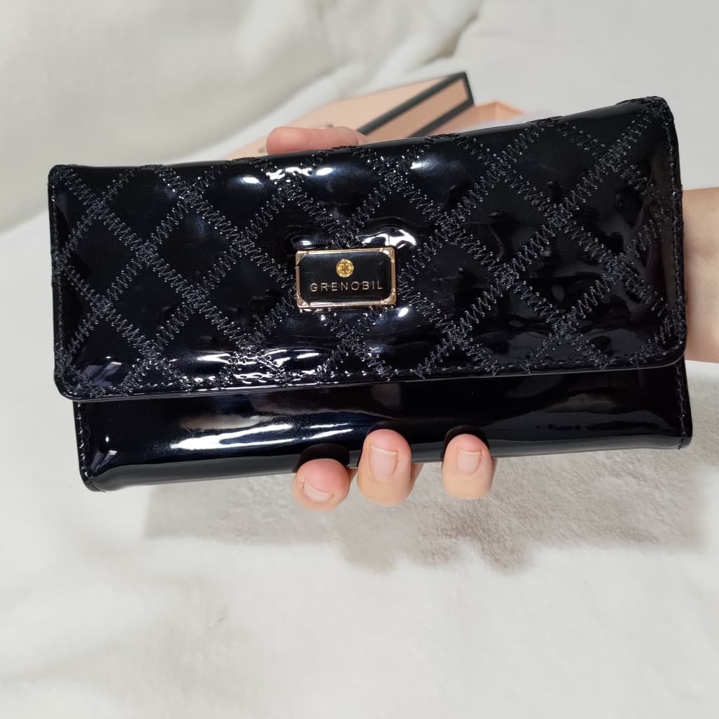 Carteira Feminina de luxo Grande Preta Fecho Imã, Porta Celular, Porta Moeda, Porta Cartão, Presente