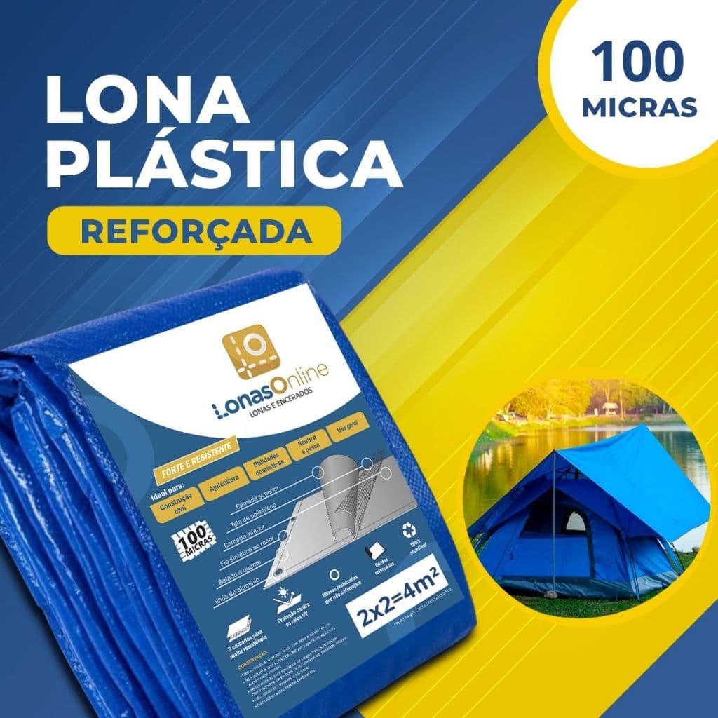 Lona 2x2 Mts Plástica De Proteção Cobertura Impermeável Azul Telhados Piscina Multi Uso 75g/m Lonas Online