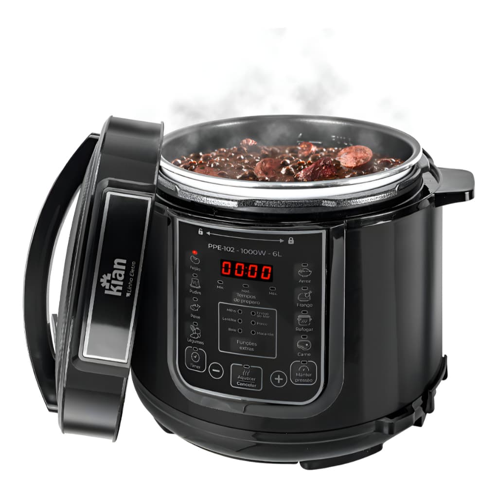 Panela De Pressão Elétrica Ppe-102 6 Litros Kian Preto e Prata 127v e 220v
