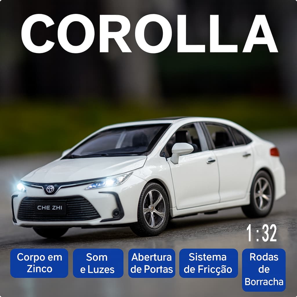 Miniatura Toyota Corolla 1:32 – Fricção, Luz e Som, Portas Dianteiras Abertas