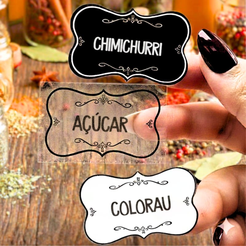 110 Etiquetas Adesivas Para Potes de Temperos e Mantimentos Vinil Resistente A Prova D'água 5x3cm