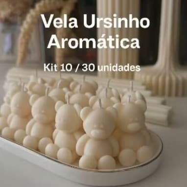 Kit Mini Velas Ursinho Premium Aromáticas • Lembrancinhas p/ Nascimento, Batizado e Chá Revelação – Kit 10 / 30 unidades