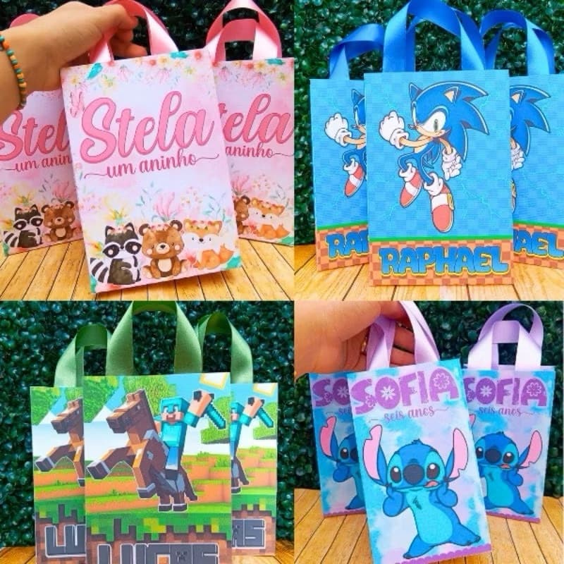 Kit 10 a 50 Sacolinhas Personalizadas Qualquer Tema Festa Infantil Lembrancinhas Aniversário Pegue e Monte Chá de Bebê