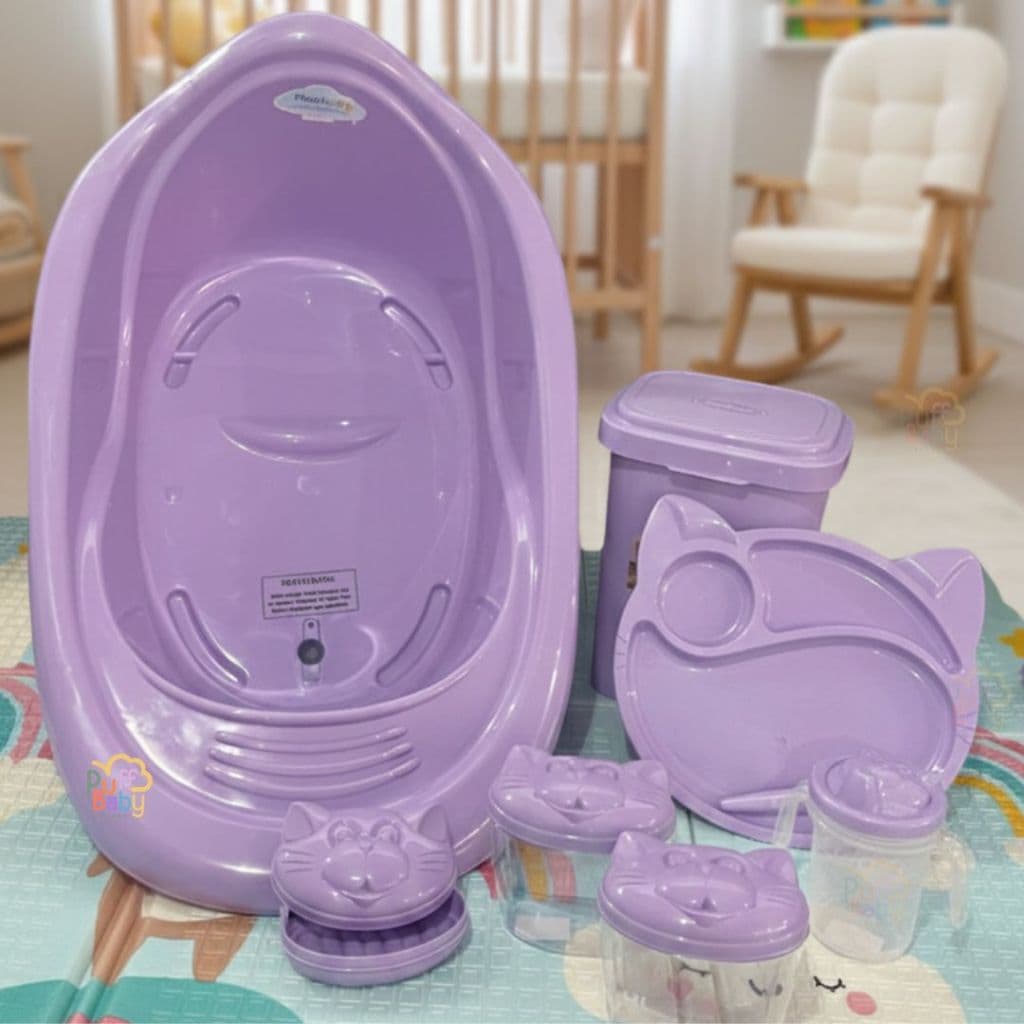 Banheira conjunto porta algodão lixeira prato com divisória infantil mãe