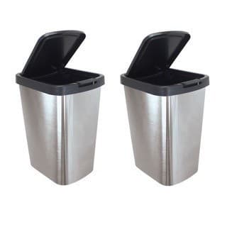 Kit 1 ou 2 Lixeiras Práticas 9 Litros Prata Com Tampa Click Label Inox TOY