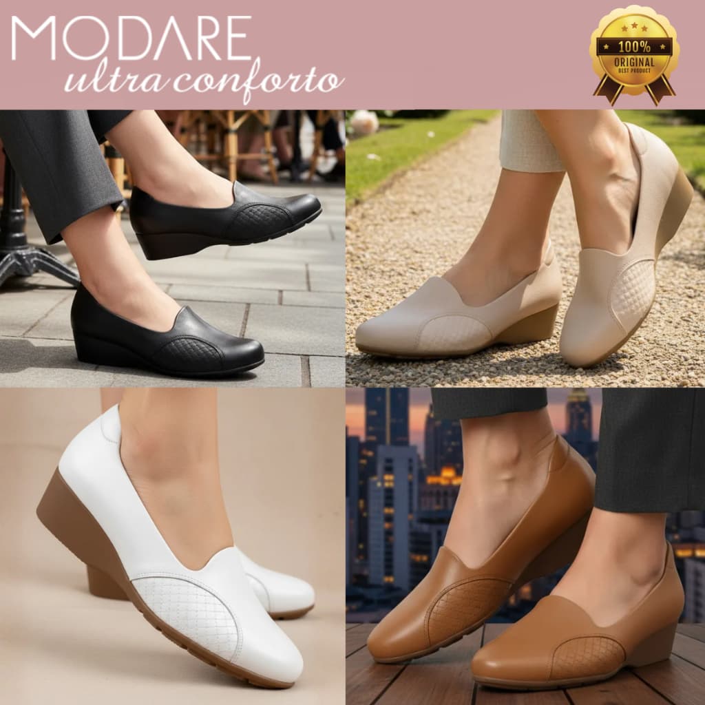 Sapato Feminino Ortopédico Modare Confortável Ultraconforto Joanete Salto Anabela 7014229 Original
