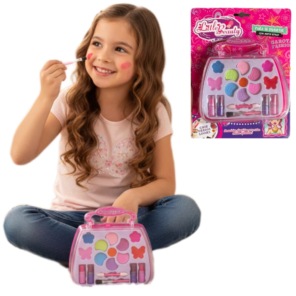 Kit de Maquiagem Infantil Little Beauty – Maleta Fashion com Sombras, Brilhos e Batons | Seguro, Colorido