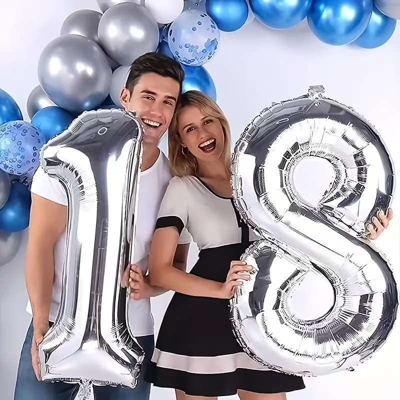 Kit 2 Balão 32Pol Metalizado Número 80CM Balões Grande Bexiga Para Aniversário Festas Prata