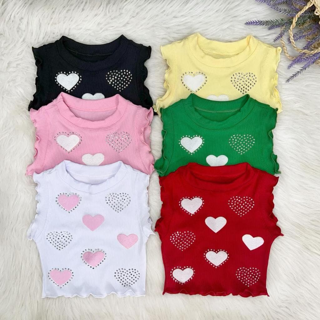 Cropped Coração Regata Ribana Blusas Infantil Para Meninas Elegantes
