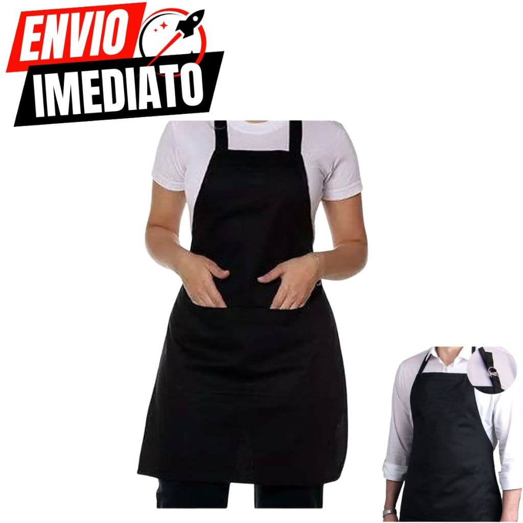 Avental De Oxford Preto Engate Rápido Garçom Cozinha Açougueiro Churrasqueiro Peixaria
