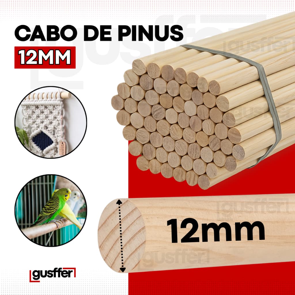 Kit 10 Poleiros 12mm Cabo Vareta De Madeira Pinus Para Artesanato Banner Pássaros