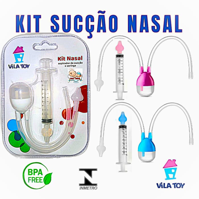 KIT ASPIRADOR NASAL BEBÊ SUGADOR COM SERINGA VILA TOY