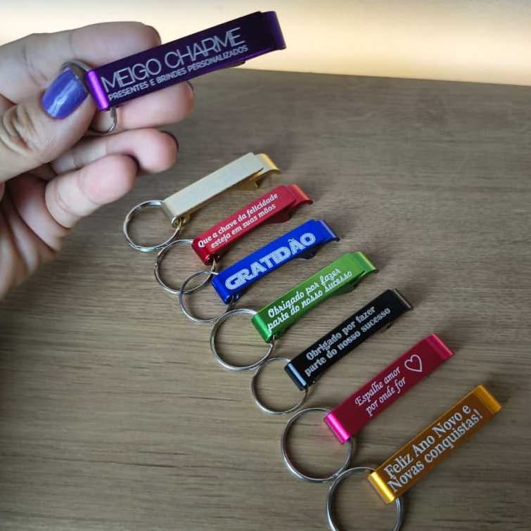 Chaveiro Abridor Personalizado Logo Nome Frase | Brindes Corporativos | Kits 20 a 100