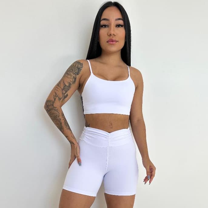 Top Fitness Duplo  Alça Fina Suplex Poliamida Compressão