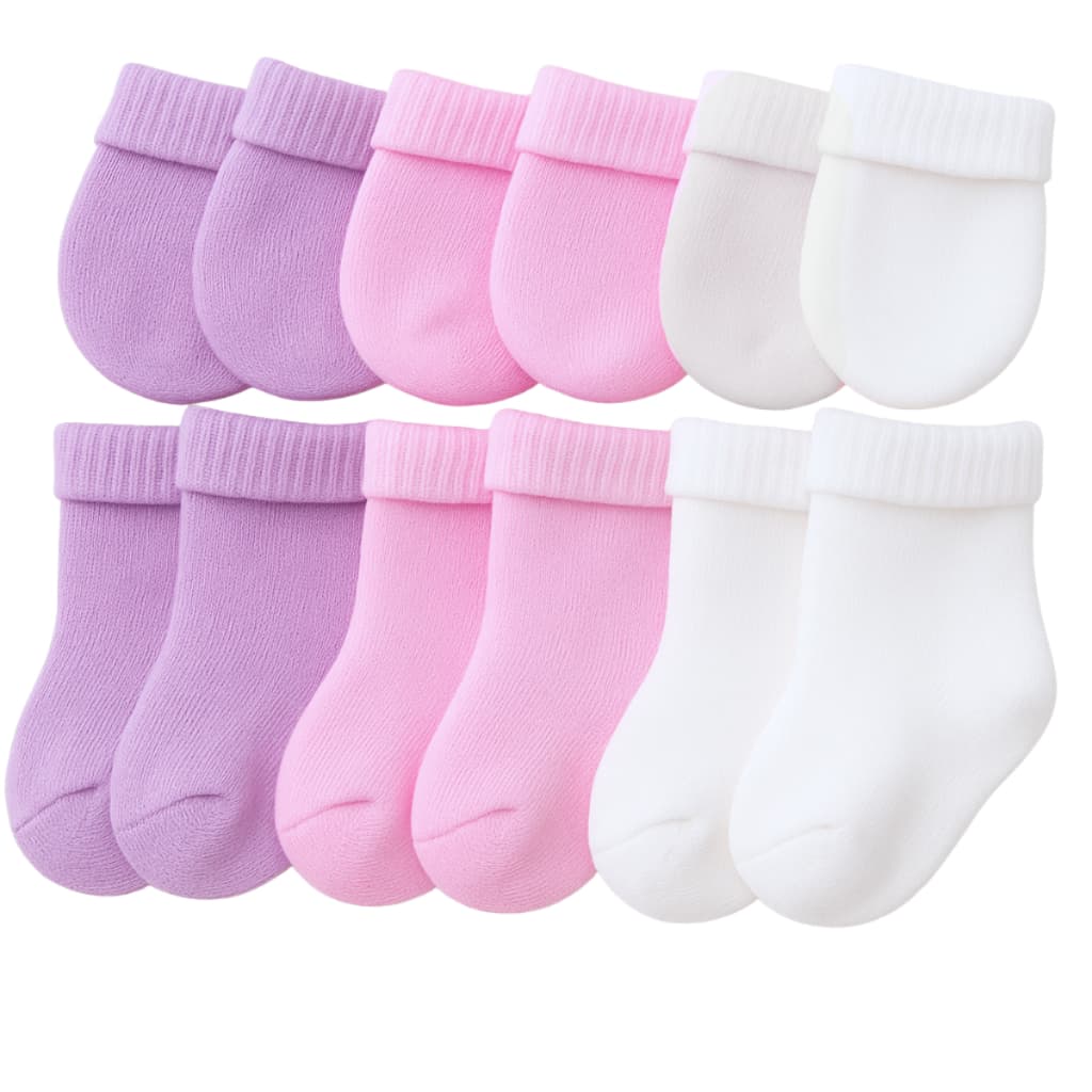 Kit 3 Pares de Meias  + 3 Pares de Luvas Maternidade RN Recém Nascido Bebê Enxoval Saída Maternidade