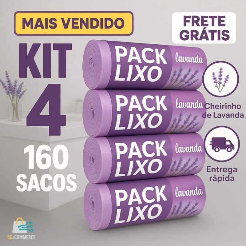  Kit 4 Rolos Saco de Lixo Lavanda 160 Unidades | 34x38cm | Pia e Banheiro | Anti-Odor