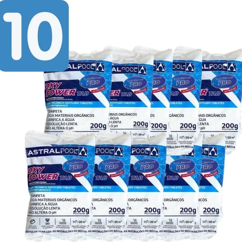 KIT COM 10 PASTILHAS ASTRA  /TABLETE /PEDRA DE CLORO ORGÂNICO 5 EM 1 MULTIAÇÃO 200G