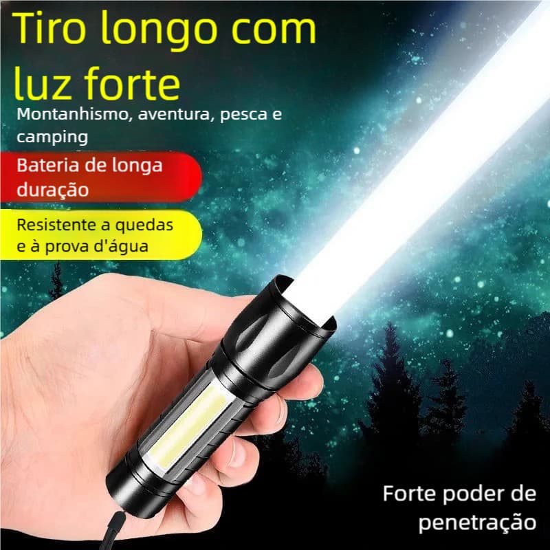 Lanterna LED Mini Recarregável USB - Brilhante, Zoom, COB Luz Lateral e Portátil Waterproof