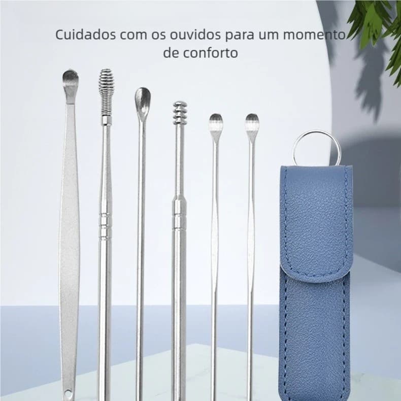 6 Peças Colher de Aço Inoxidável - Kit Portátil de Remoção de Cera de Ouvido, Ideal para Viagem