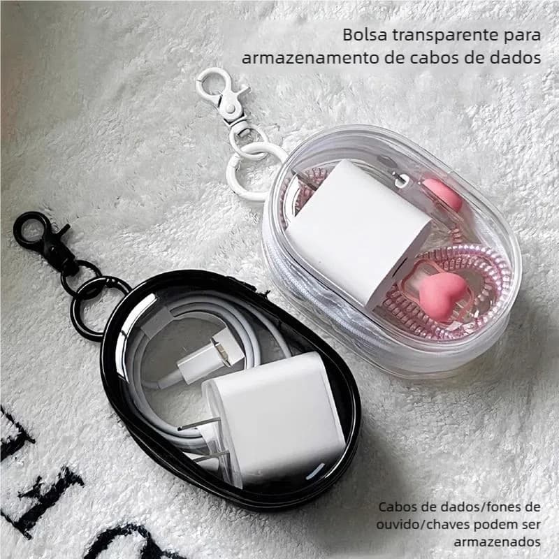 Nova bolsa portátil mini transparente com zíper: organizador compacto e multifuncional para viagem para fones de ouvido