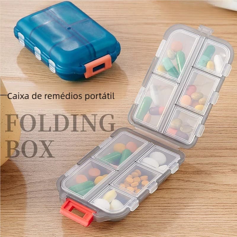 Mini Caixa De Comprimidos, Recipiente Dobrável De 10 Grades Para Remédios De Casa E Viagem, Recipiente De Medicamentos
