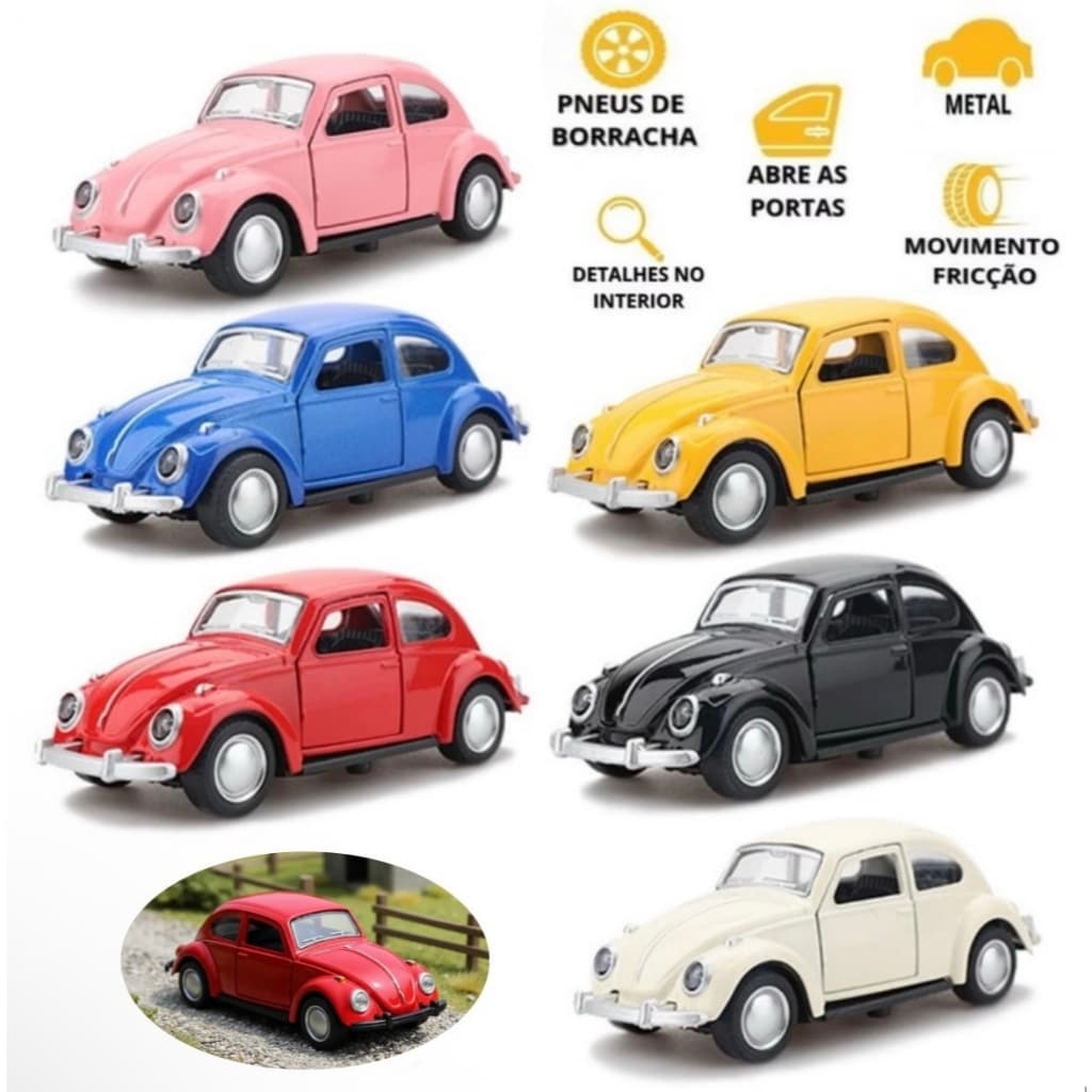 Miniatura Carrinho De Ferro Fusca Clássico 1/32 a Fricção Abre Porta Fusquinha Coleção Brinquedo Die Cast Volkswagen