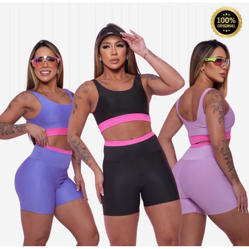 Conjunto Fitness Short Roupa de Academia Feminina Zero Transparência Suplex Premium