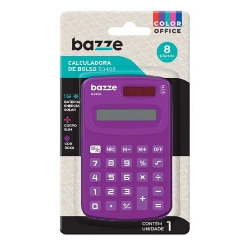 Calculadora de Bolso Bazze B3408 Roxa – 8 Dígitos, Slim e Solar