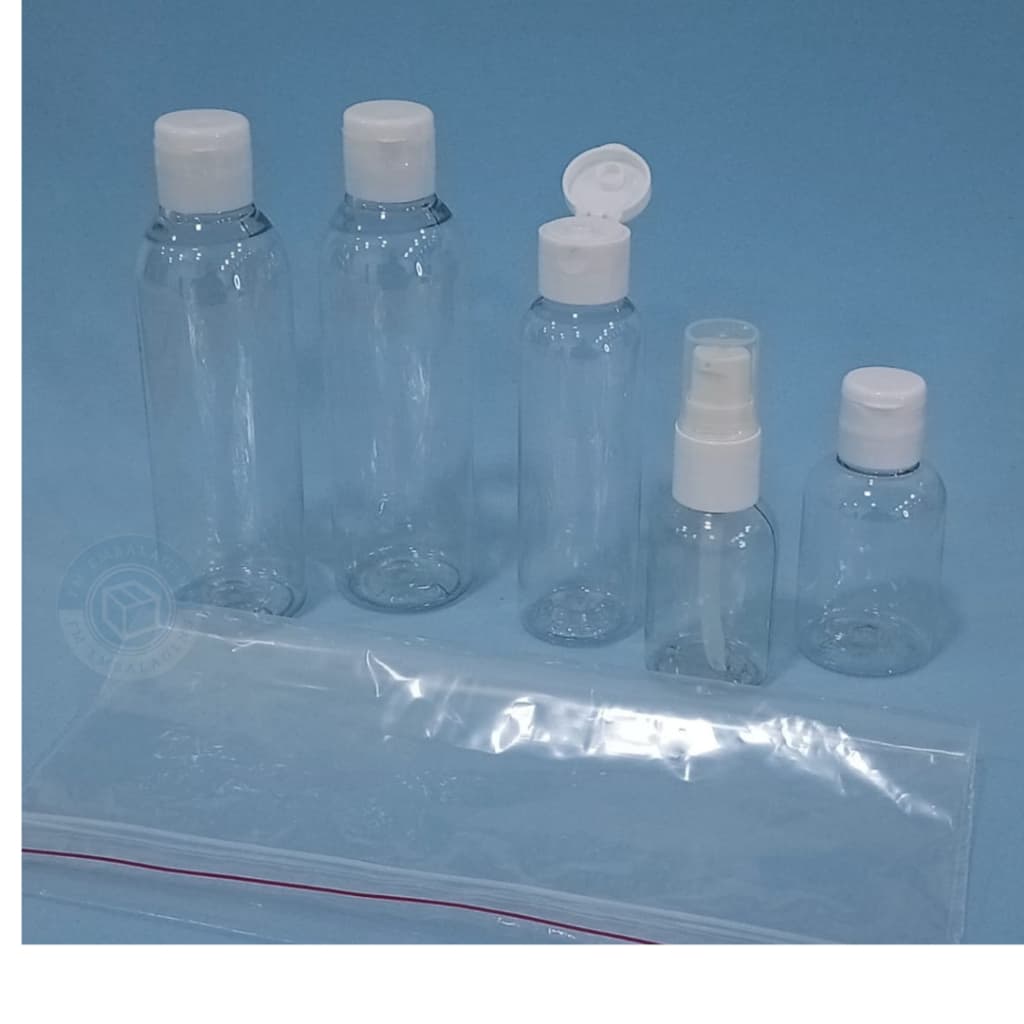 Kit Viagem 5 Frascos com Saco Zip 20x20 – Tampa Branca | Padrão ANAC