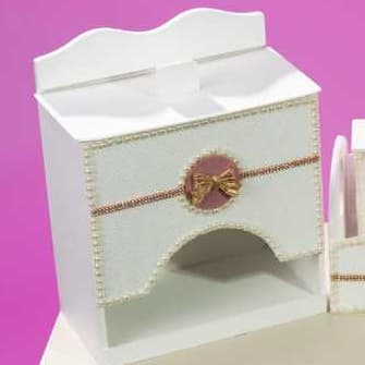 Kit Higiene bebé Porta Fralda MDF Laçinho Rosa e Branco