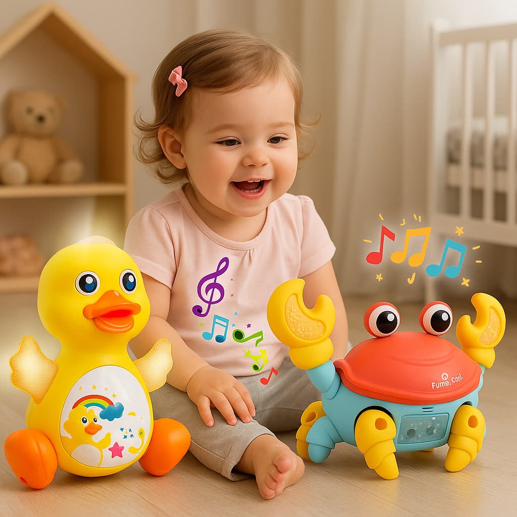 KIT Brinquedo Caranguejo Fujão + Pato Dançarino Musical Brinquedo Infantil Interativo Sensorial - Envio Imediato