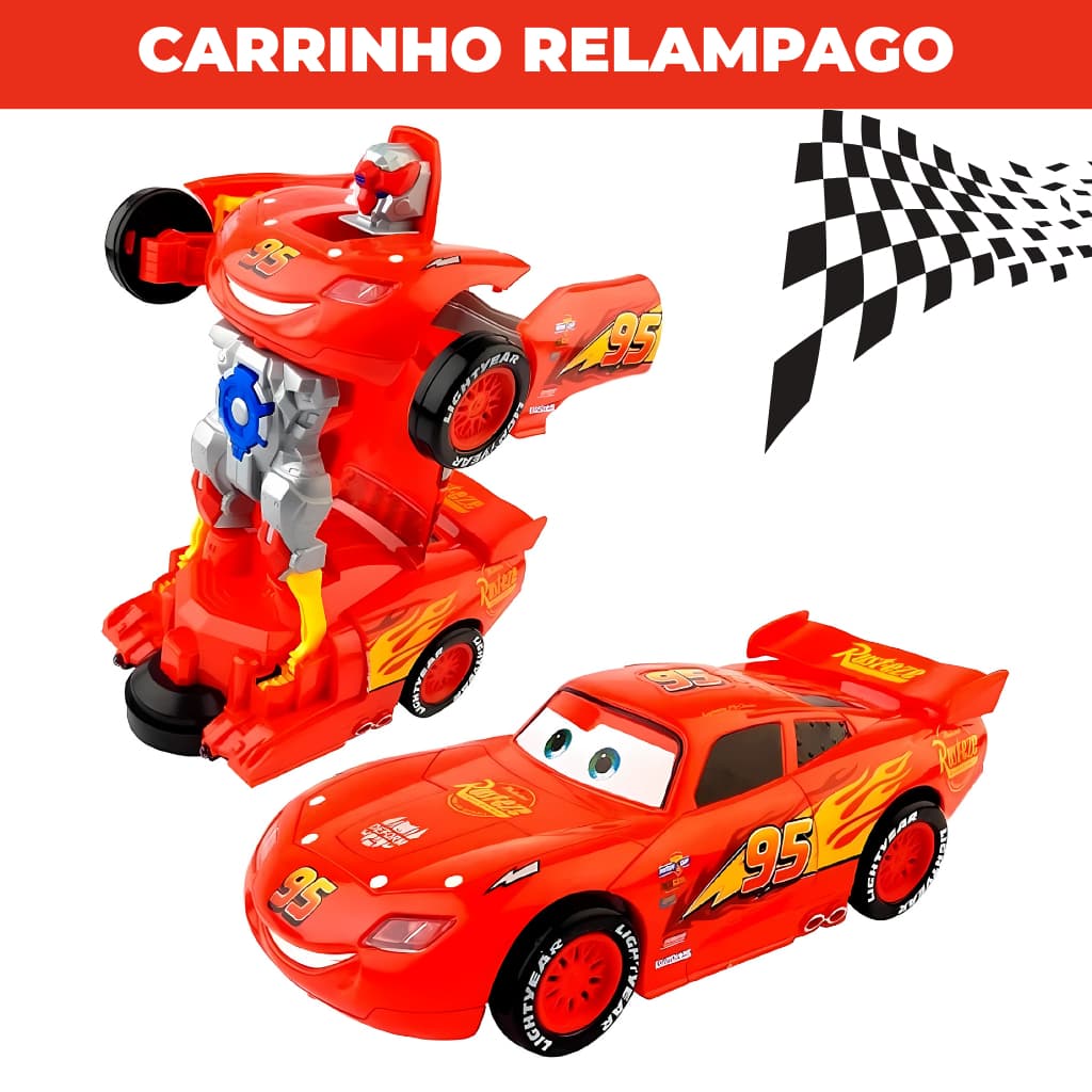 Carros Carrinho Relâmpago Mcqueen Brinquedo Infantil Transformers Vira Robô Som Com Luzes Bate E Volta