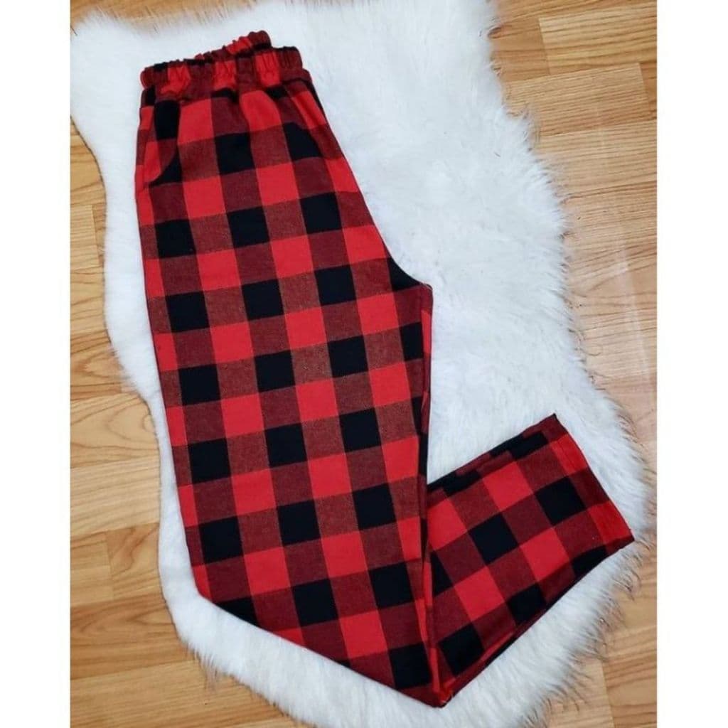 1 Unidade Calça Xadrez Poliéster Feminina Pijama