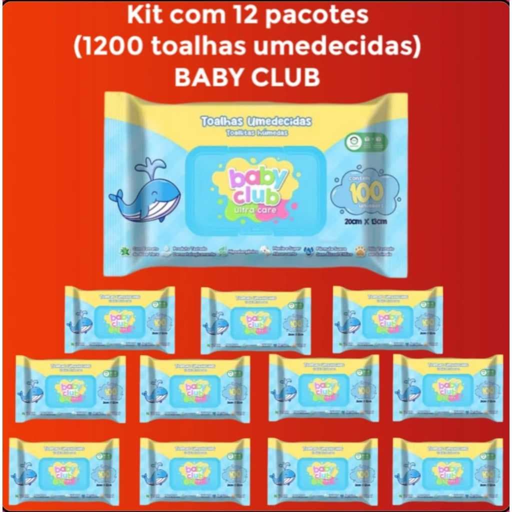 Kit Toalhas Umedecidas Baby Club com 12 pacotes com 100 un cada,(1200 Toalhas)