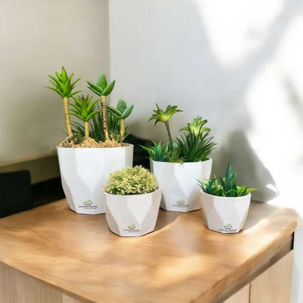 Kit 4 Vasos para plantas Suculentas cachepô Facetado Injetado decorativo Premium