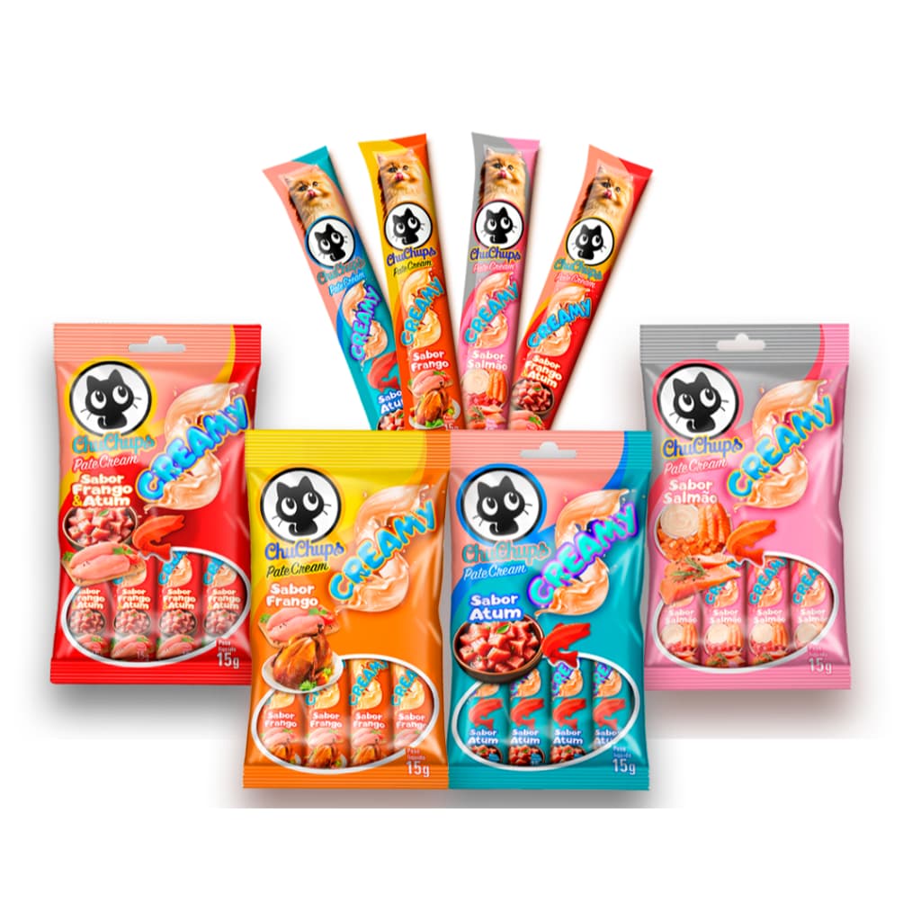 Petisco Para Gatos ChuChups Cream 1 cartela com 4 tubos de 15g Tipo Churu e Truly