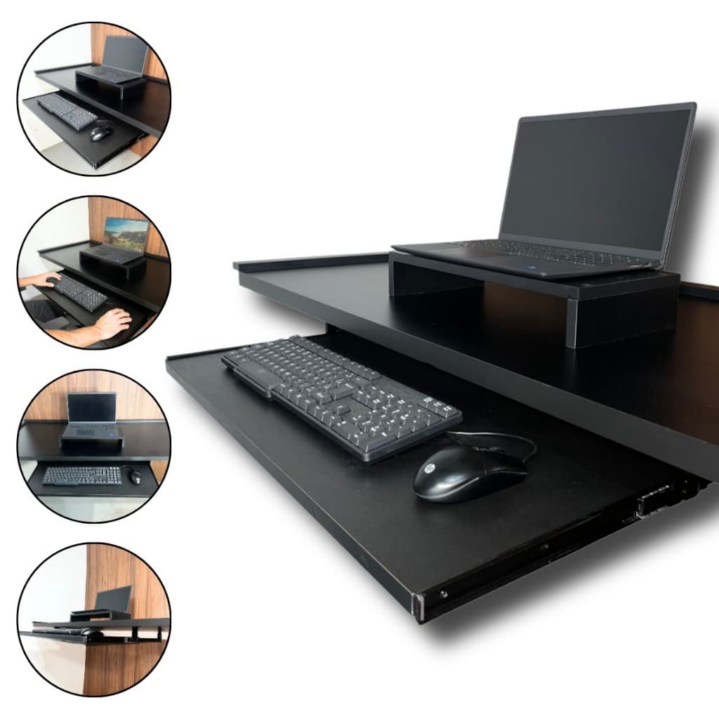 Suporte para Teclado Retratil com Corredica Preta Mesa Computador Pratico