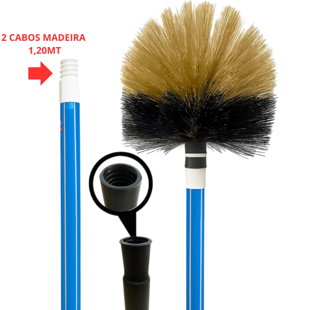 VASSOURA LIMPA TETO + 2 CABOS DE MADEIRA EXTENSIVEL  1,20 METROS