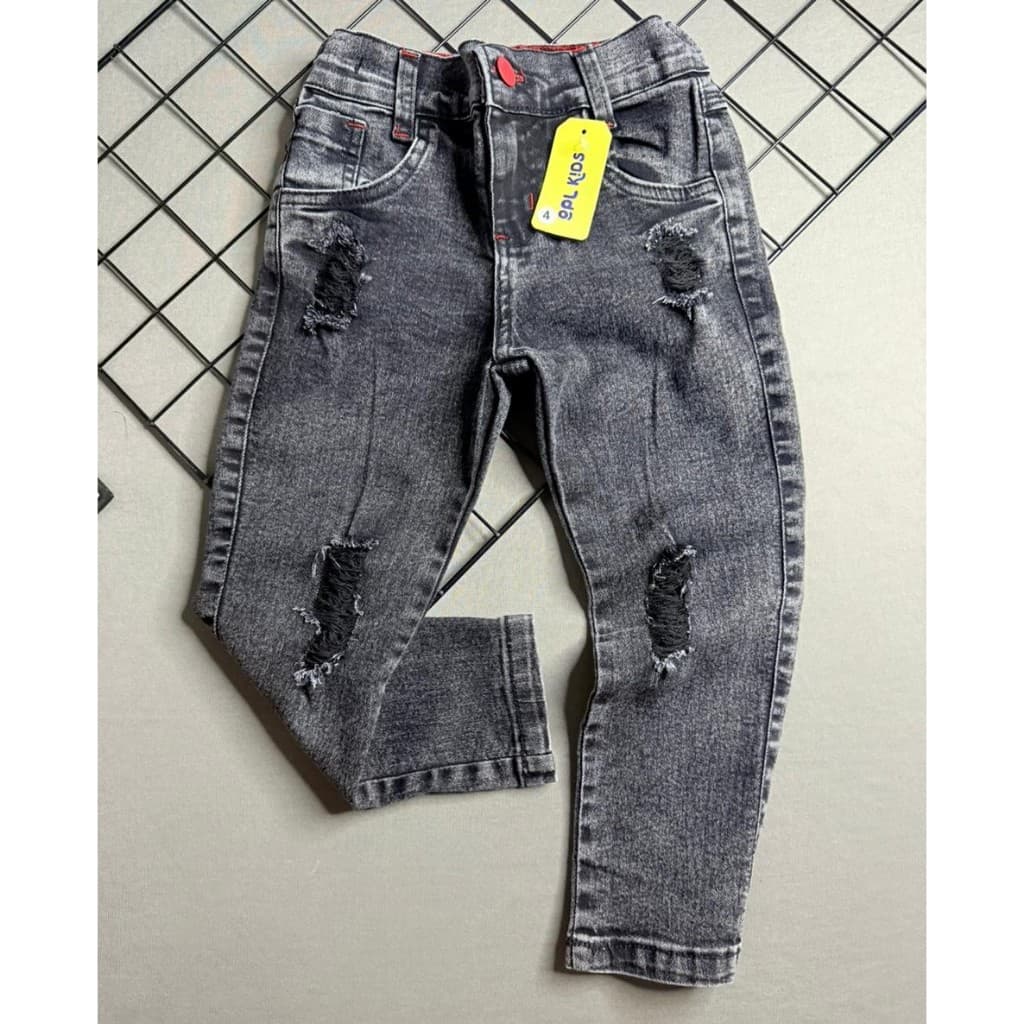Calça Jeans Infantil Elastano Skinny Preto Marmorizada Estilo Jogador