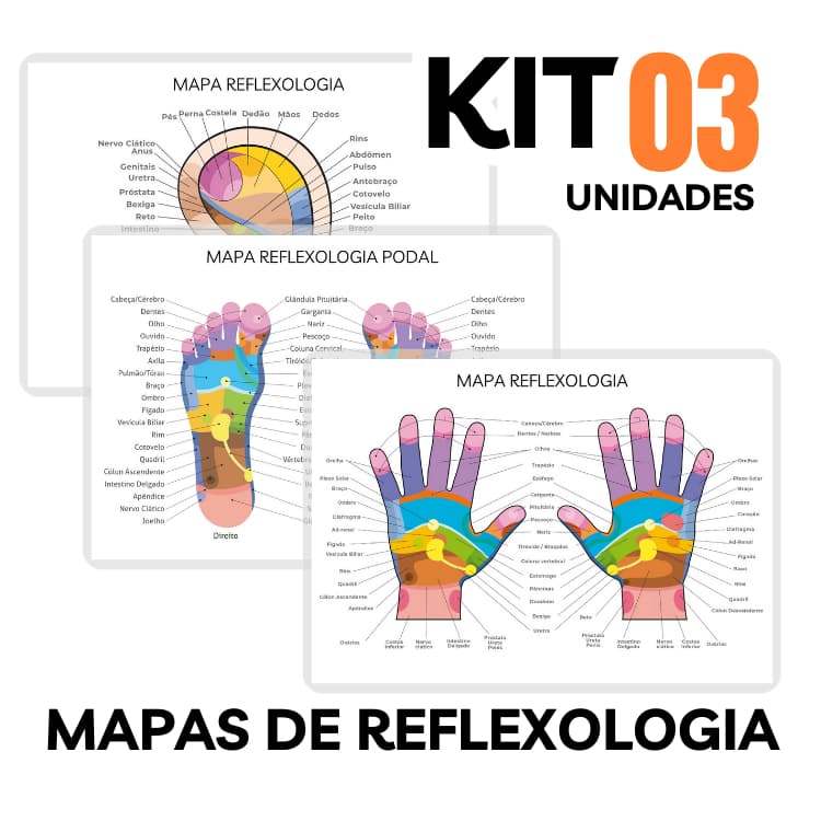 Kit 03 Mapas de Reflexologia Pés Mãos e Orelhas