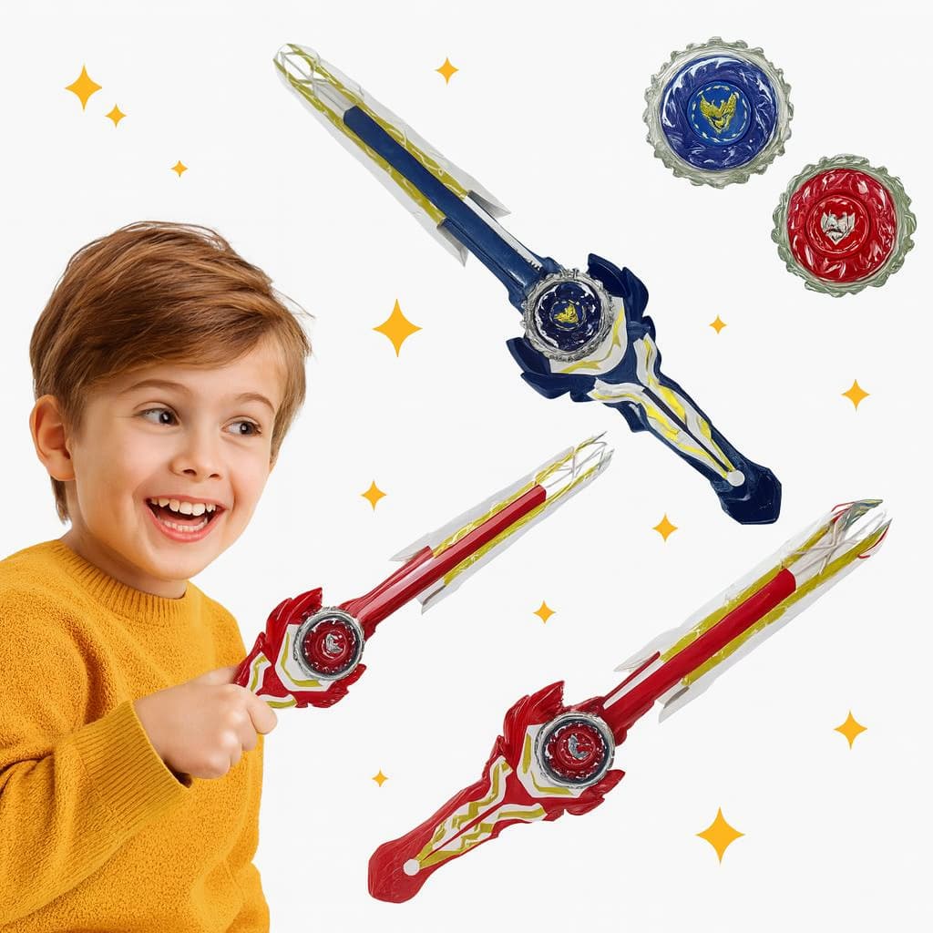 Kit Super Espada Giroscópio Lançador De Beyblades + 1 Beyblade Metal Brinquedo de Batalha Infantil