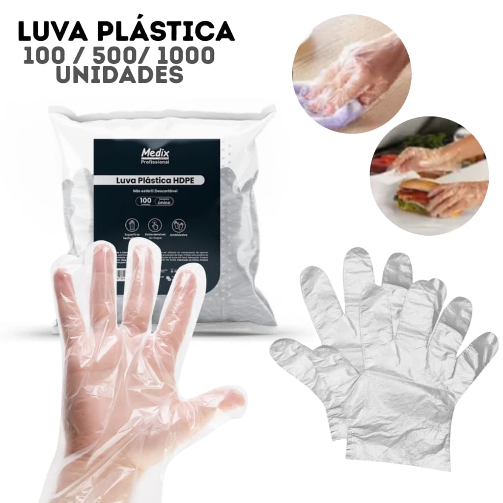 Luva Plástica Transparente Descartável Higiene Manipulação DESCARPACK 100/500/1.000 Unidades *ENVIO NO MESMO DIA UTIL*