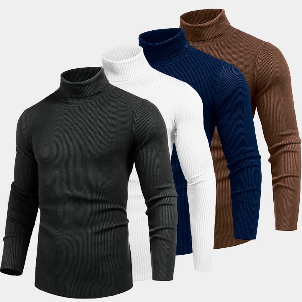 Kit 4 Blusa Cacharrel Sueter Masculina Canelada Gola Alta