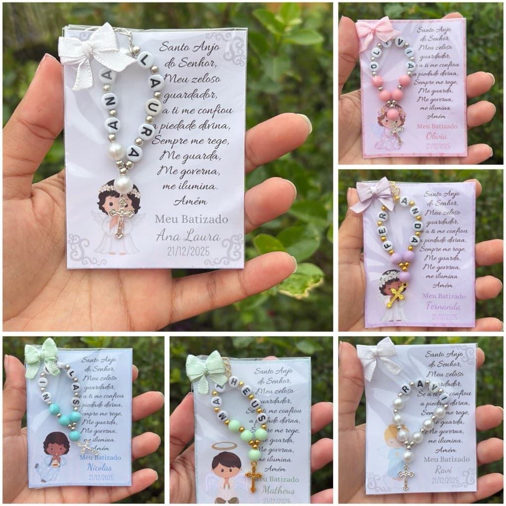 kit com 5 / 10 / 15 / 20 mini terços personalizados com nome - com ou sem chaveiro, ideais para crisma, batizado
