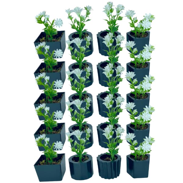Kit 20 Vasos Decorativos Mini Com Plantinhas Artificiais Plástico Resistente Decoração Sala,Escritório, Casa