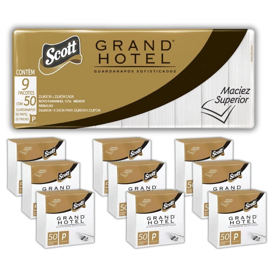 Guardanapo Scott Grand Hotel Folha Dupla P 9 unidades com 50 Folhas Cada - Pacote Fechado