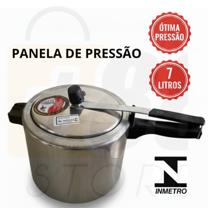Panela de Pressão 7 Litros em Aluminío Polído - Grande, com Ótima Pressão e Certificado INMETRO