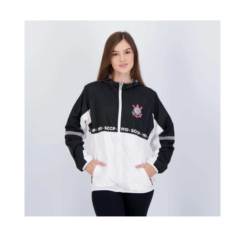 JAQUETA CORTA VENTO FEMININO CORINTHIANS TAPE ORIGINAL PODEROSO TIMÃO