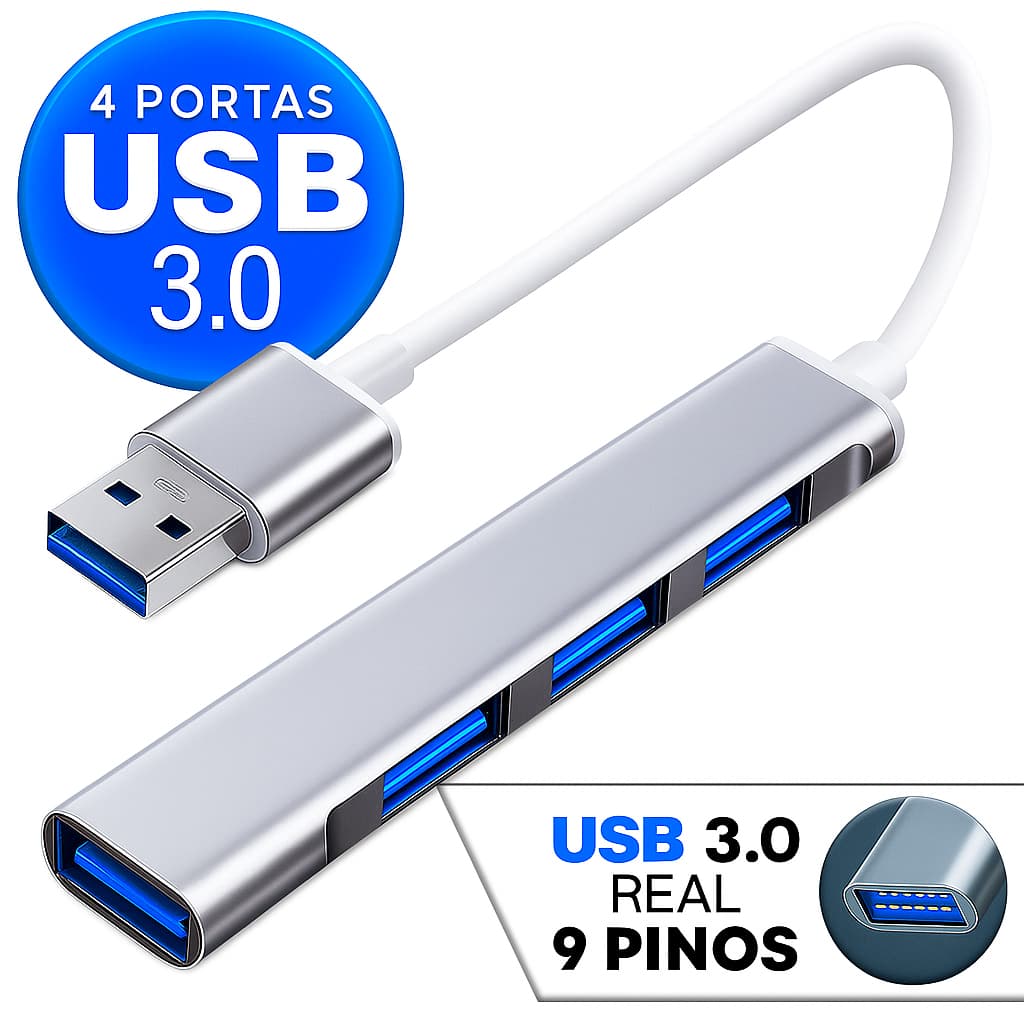 Hub Usb 3.0 4 Portas 5 Gbps Super Rapido Mouse Teclado Hd Multiplicador 4 entradas