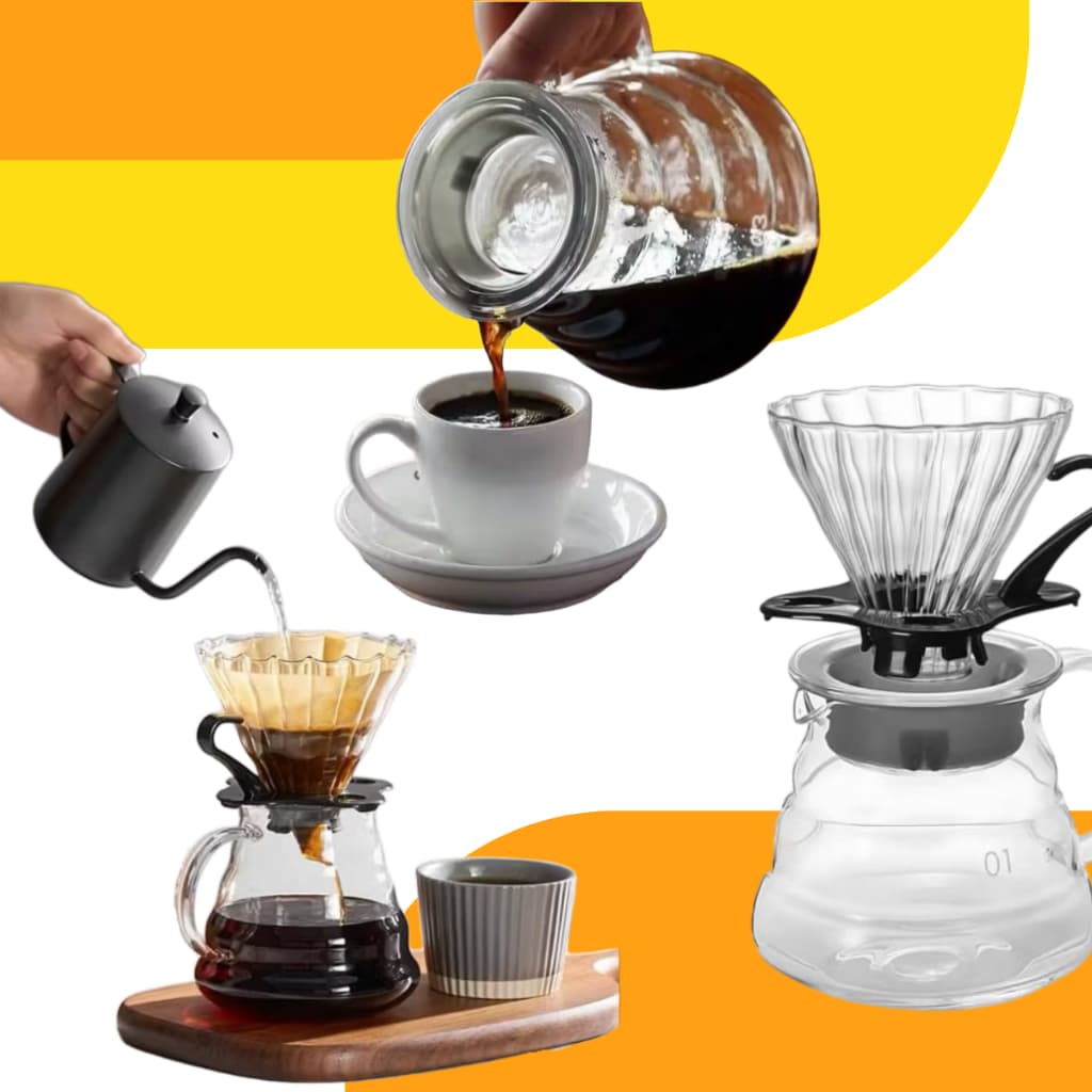 Kit de Preparo de Café V60 102 - Jarra de Vidro N1 Borossilicato com Suporte de Filtro de Vidro